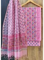 Cotton Pink Casual Wear Printed Dress Material